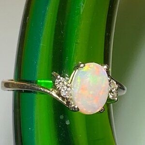 opal and diamond 14k gold ring
